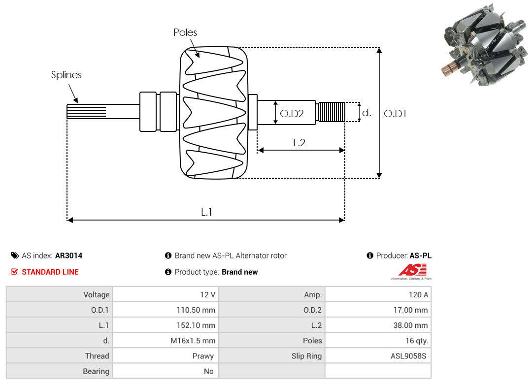 Rotor, alternator - AR3014 AS-PL