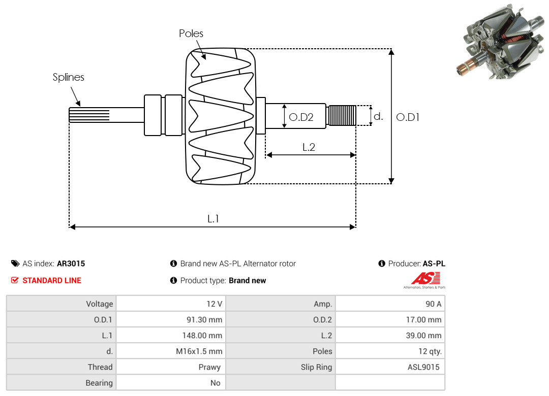 Rotor, alternator - AR3015 AS-PL