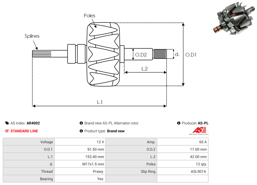 Rotor, alternator - AR4002 AS-PL