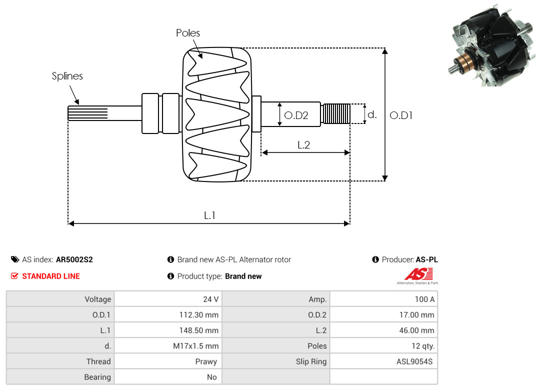 Rotor, alternator - AR5002S2 AS-PL