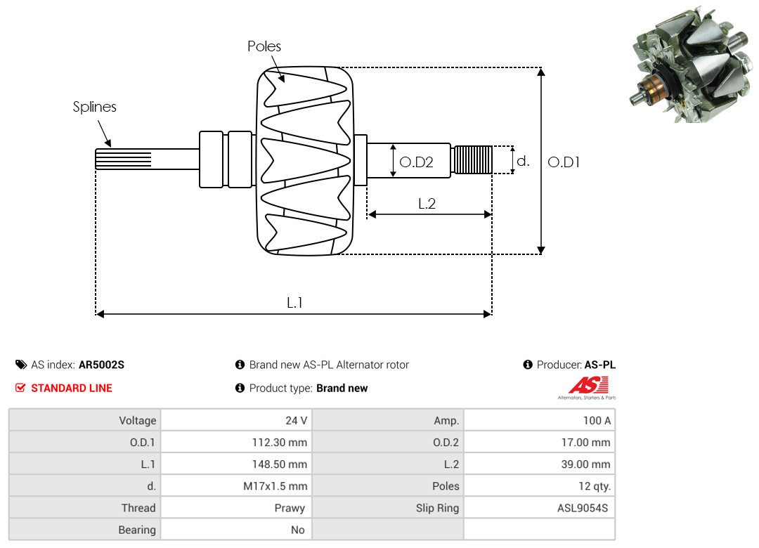 Rotor, alternator - AR5002S AS-PL