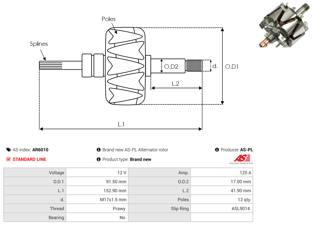 Rotor, alternator - AR6010 AS-PL