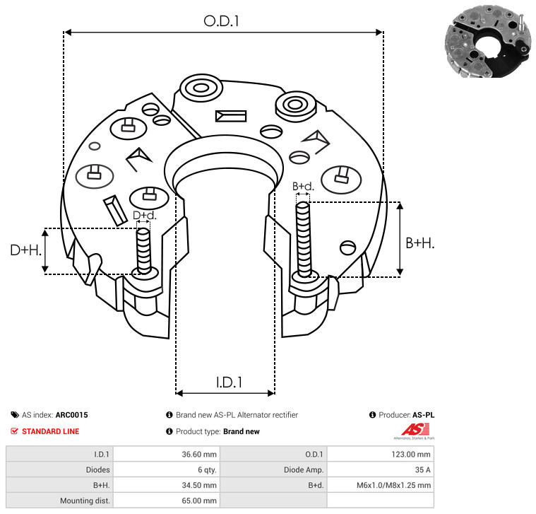 Rectifier, alternator - ARC0015 AS-PL