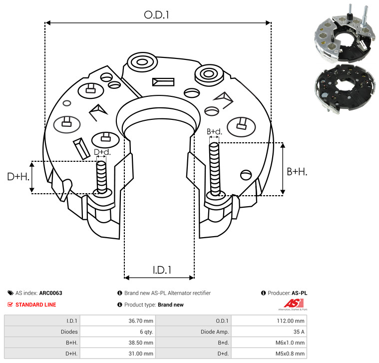 Rectifier, alternator - ARC0063 AS-PL