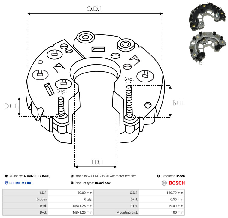 Rectifier, alternator - ARC0200(BOSCH) AS-PL