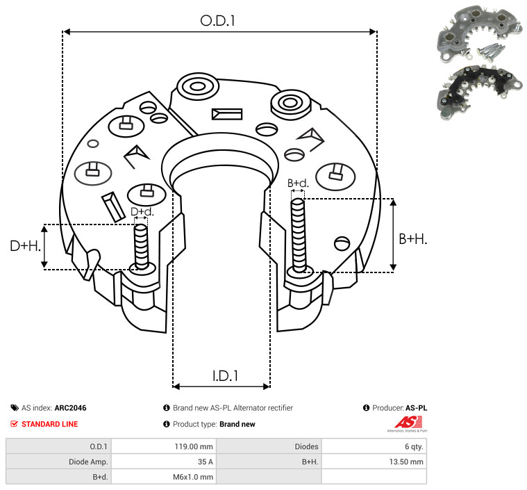 Rectifier, alternator - ARC2046 AS-PL