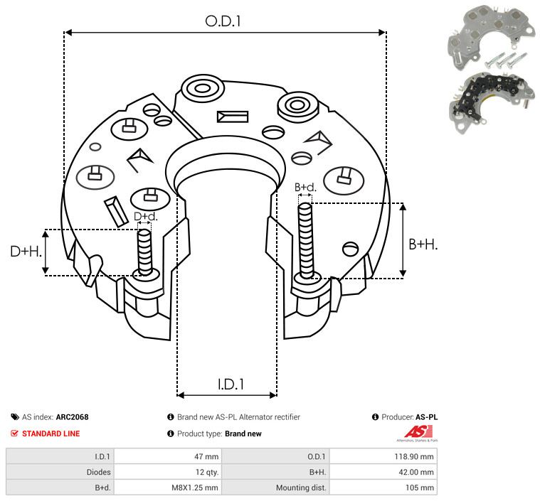 Rectifier, alternator - ARC2068 AS-PL
