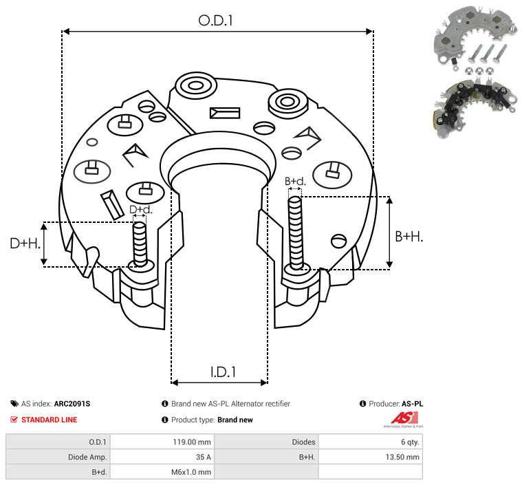 Rectifier, alternator - ARC2091S AS-PL