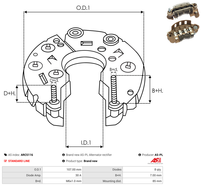 Rectifier, alternator - ARC5116 AS-PL
