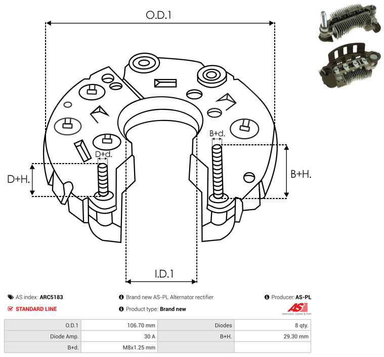 Rectifier, alternator - ARC5183 AS-PL