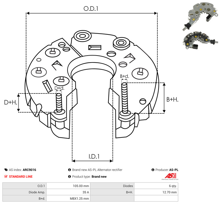 Rectifier, alternator - ARC9016 AS-PL