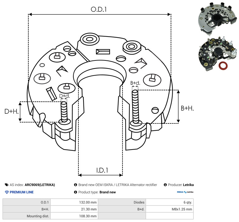 Rectifier, alternator - ARC9069(LETRIKA) AS-PL