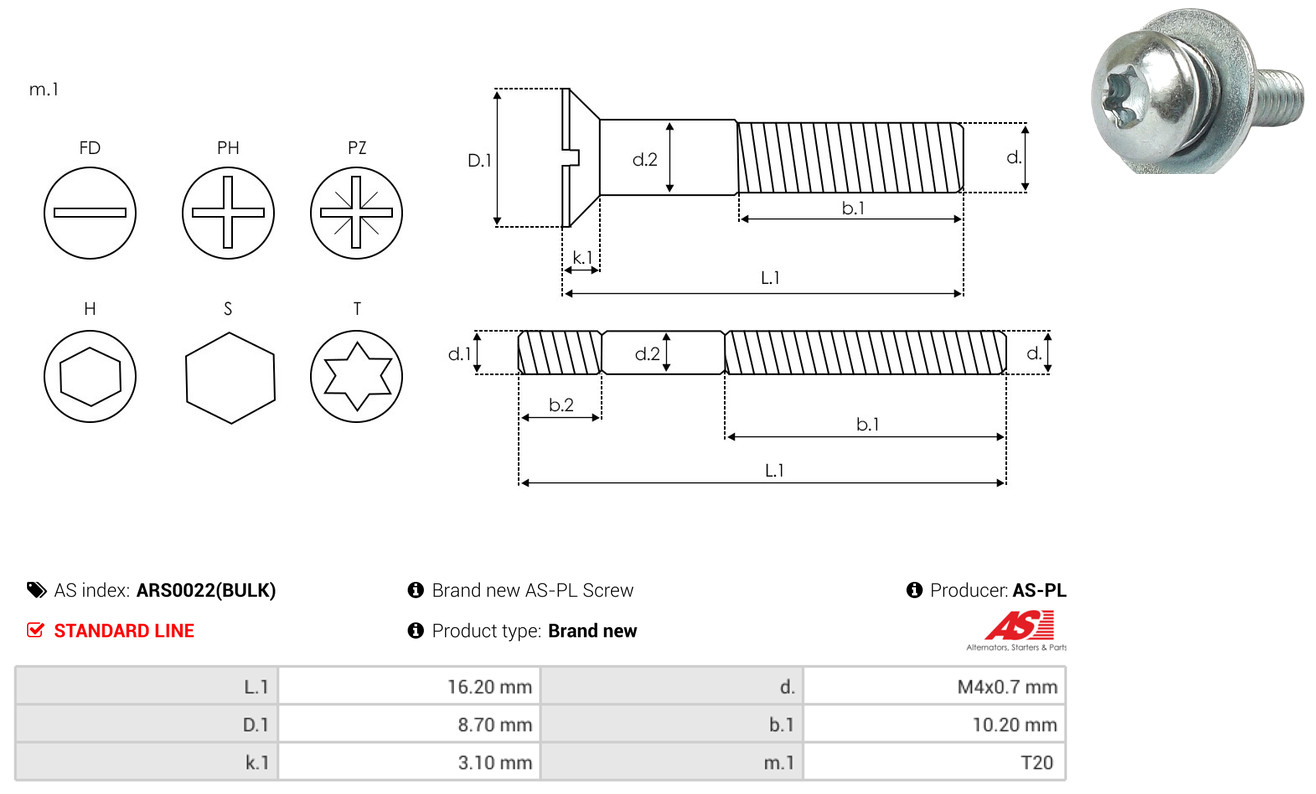 Ремкомплект, генератор - ARS0022(BULK) AS-PL