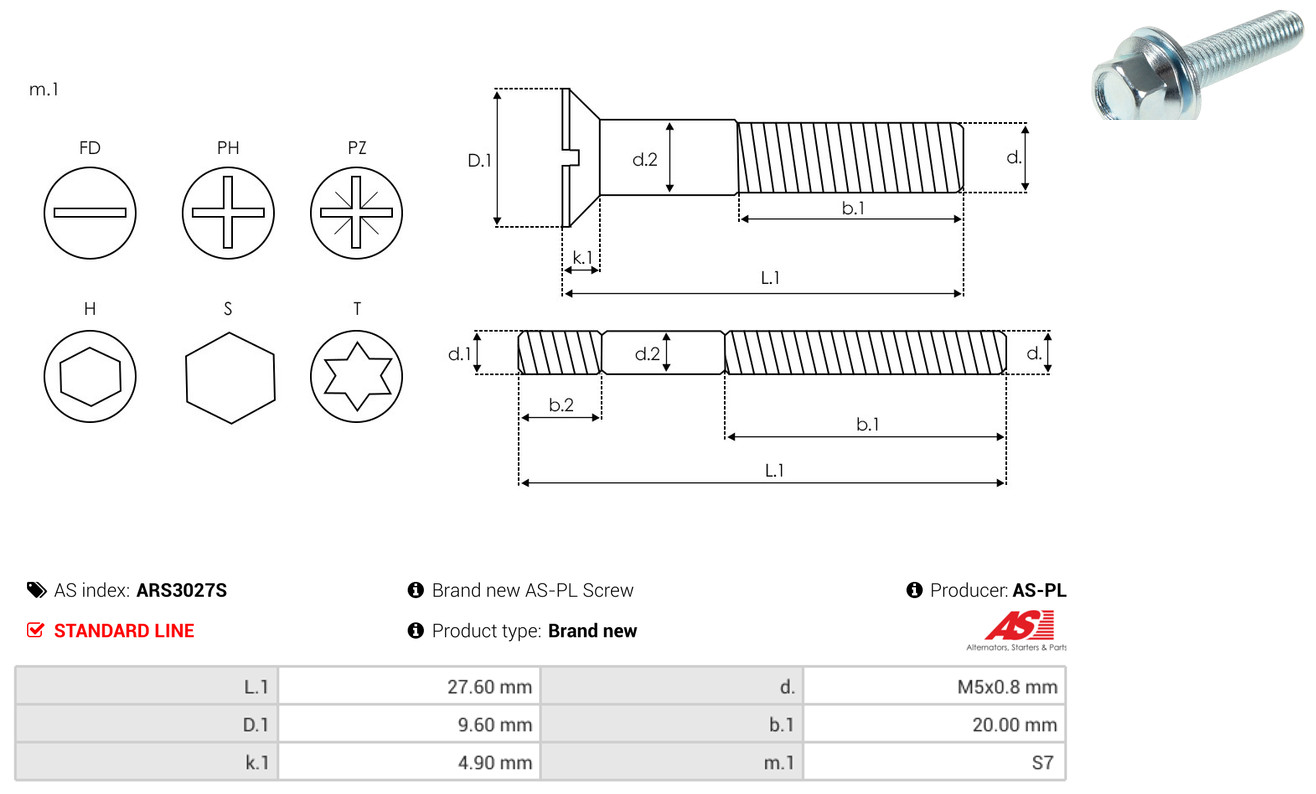 Ремкомплект, генератор - ARS3027S AS-PL