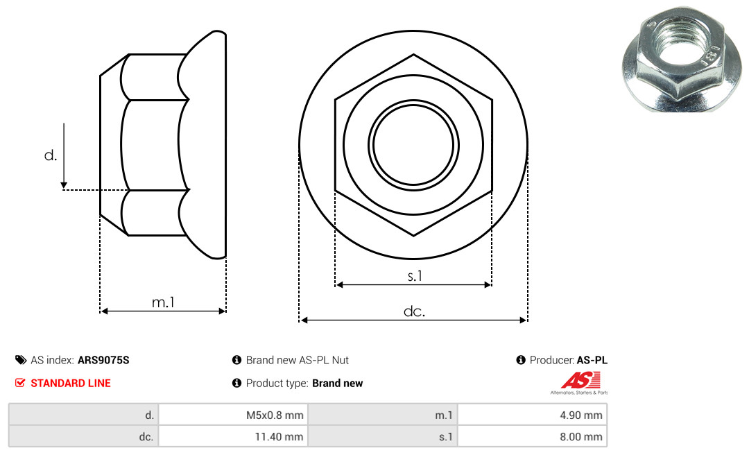 Ремкомплект, генератор - ARS9075S AS-PL