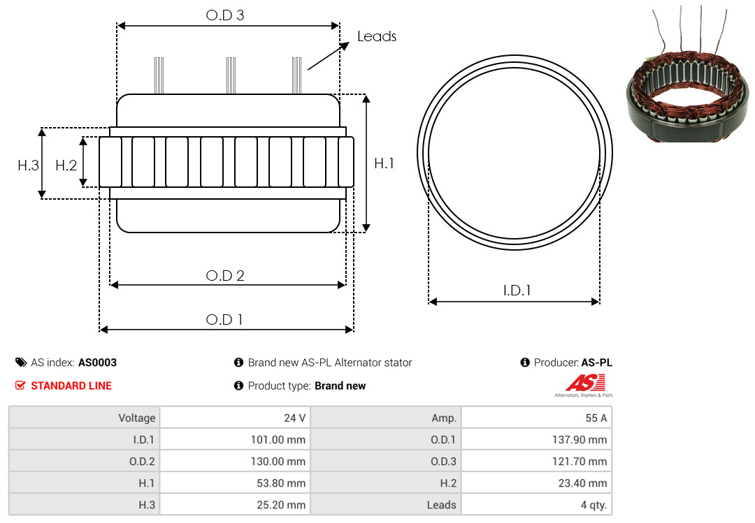Stator, alternator - AS0003 AS-PL