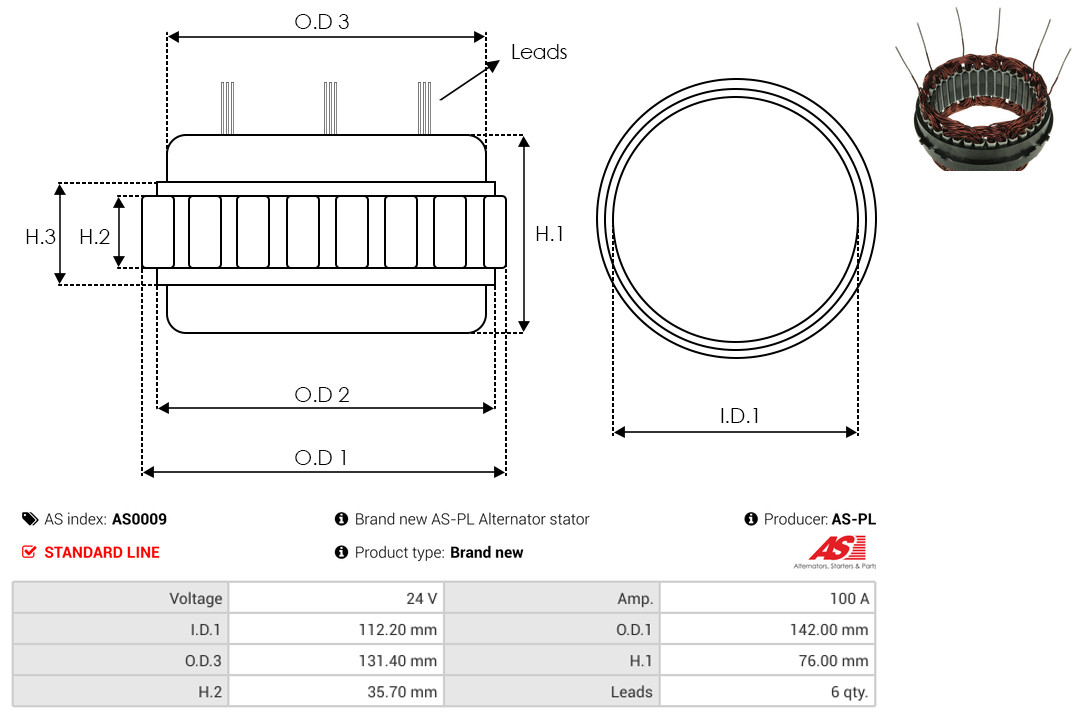 Stator, alternator - AS0009 AS-PL