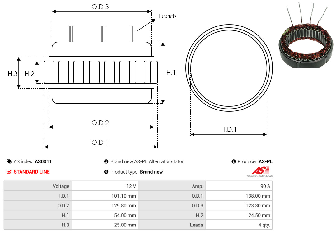 Stator, alternator - AS0011 AS-PL