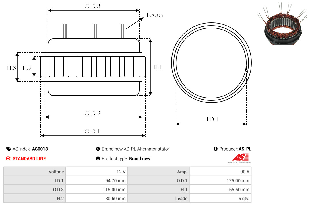 Stator, alternator - AS0018 AS-PL