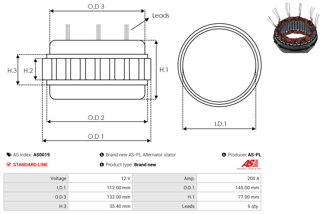 Stator, alternator - AS0019 AS-PL