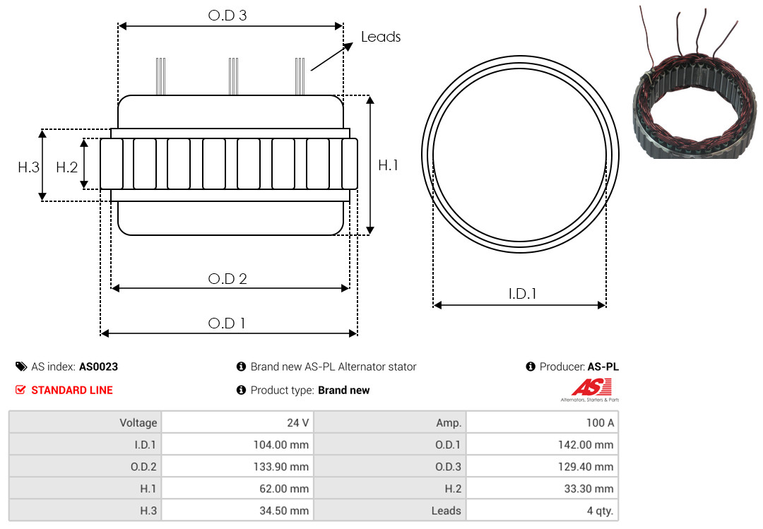 Stator, alternator - AS0023 AS-PL