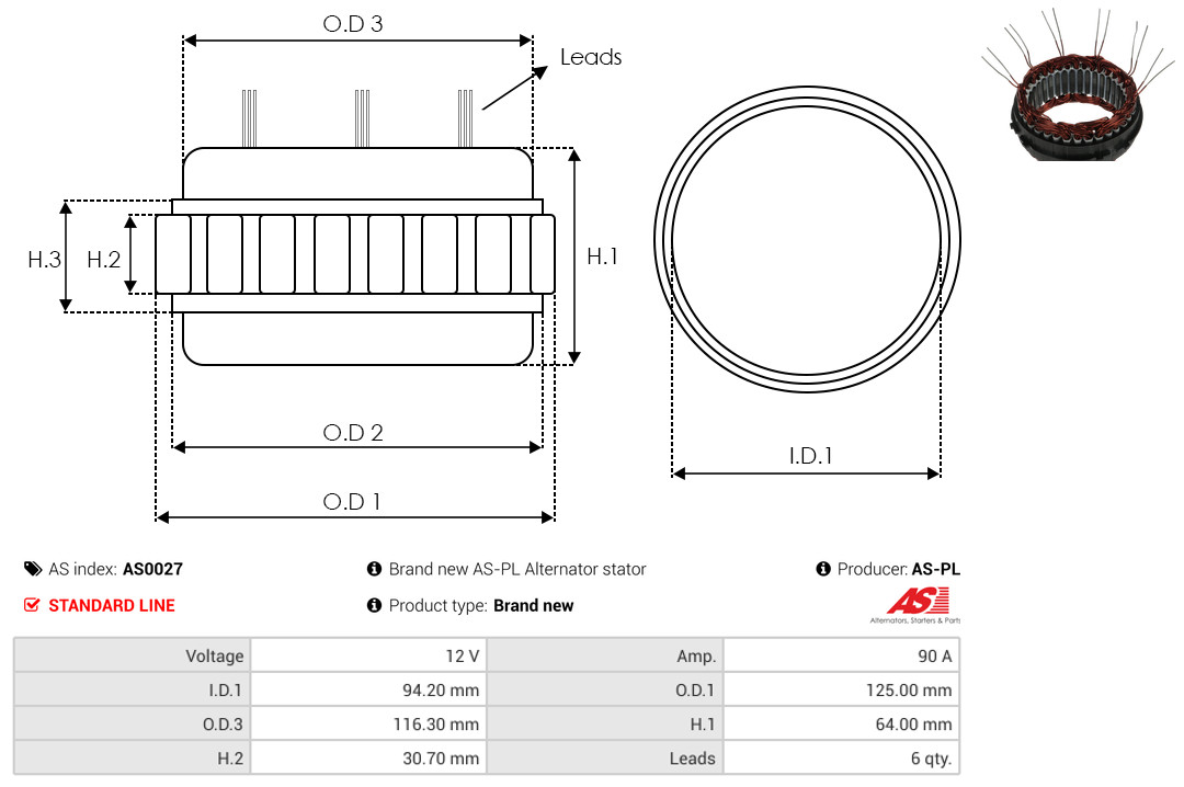 Stator, alternator - AS0027 AS-PL