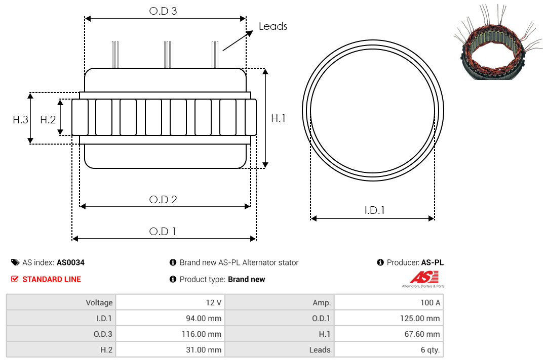 Stator, alternator - AS0034 AS-PL