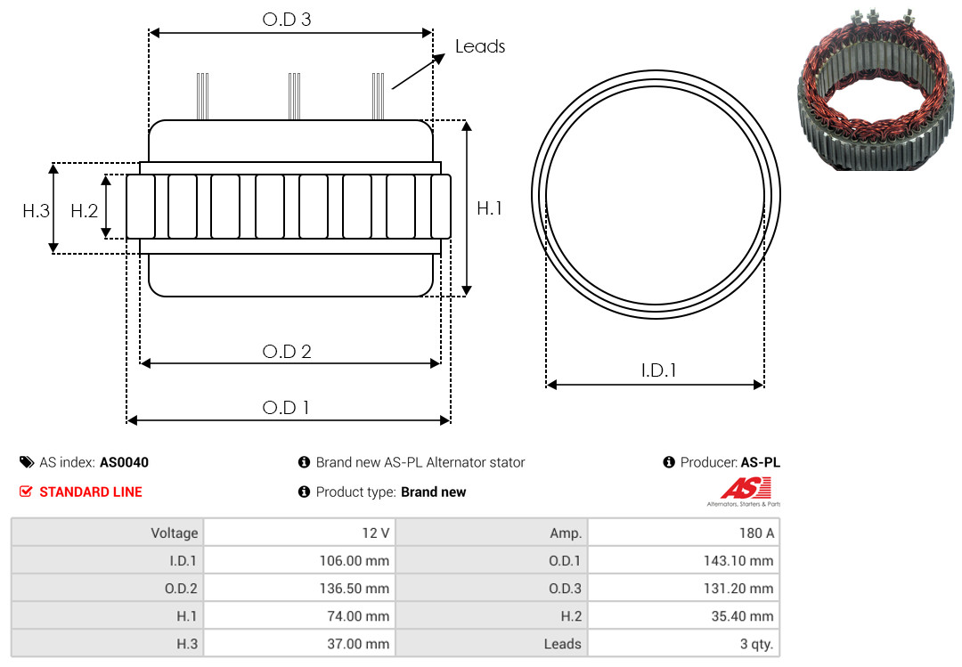 Stator, alternator - AS0040 AS-PL