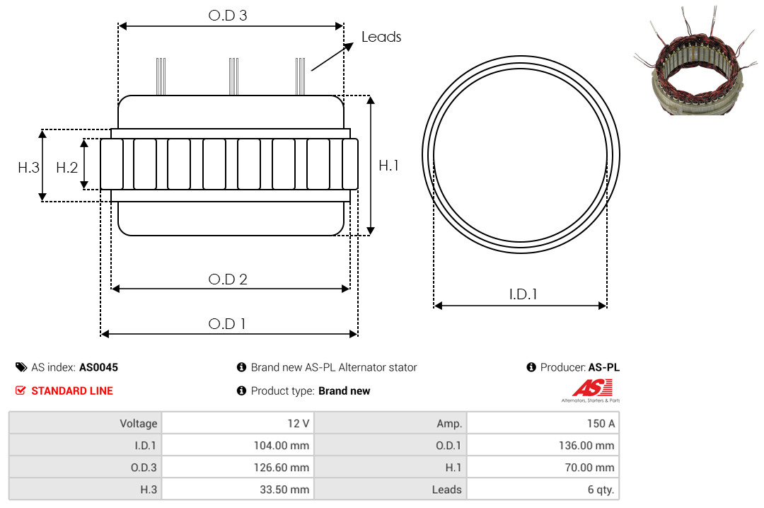 Statore, Alternatore - AS0045 AS-PL