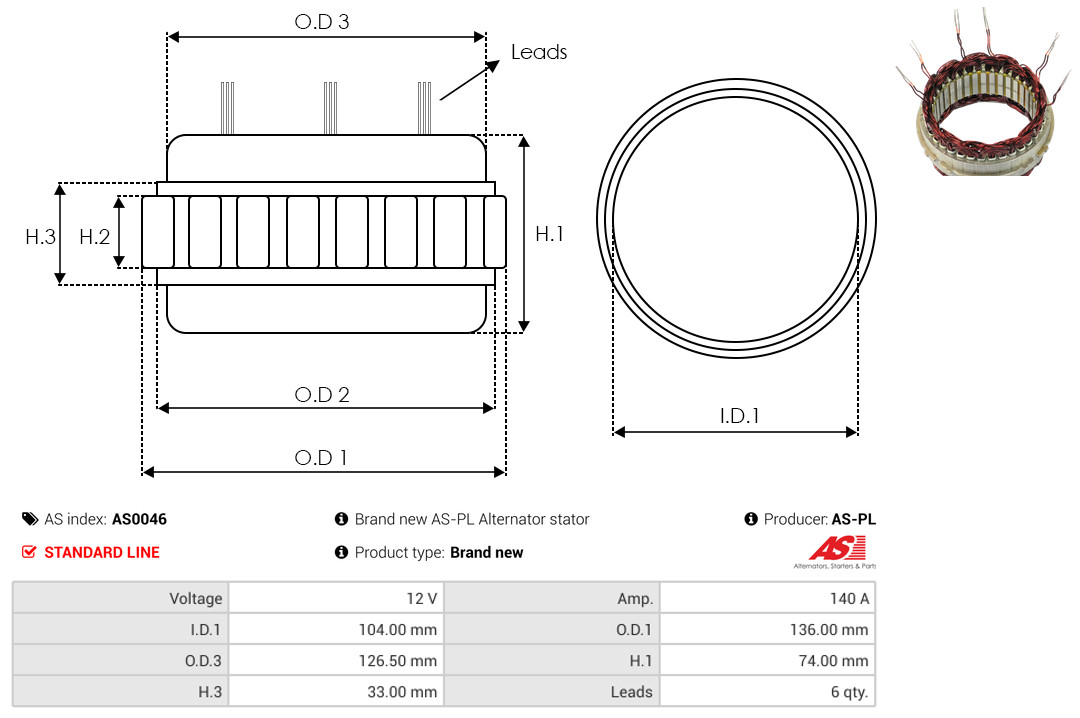 Statore, Alternatore - AS0046 AS-PL