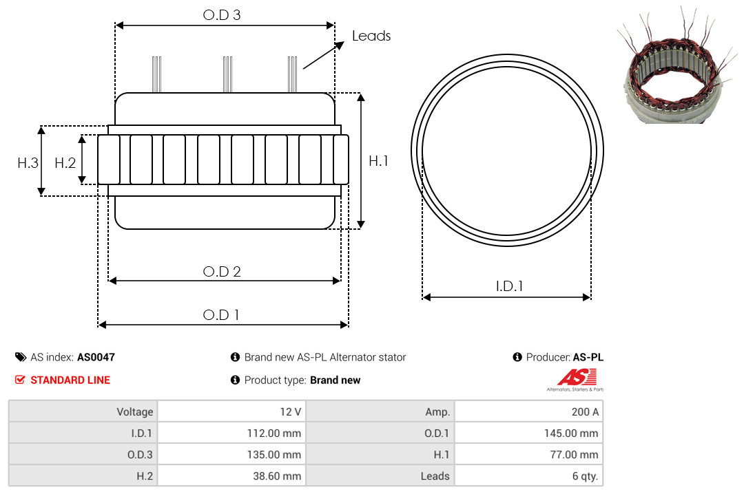 Stator, alternator - AS0047 AS-PL