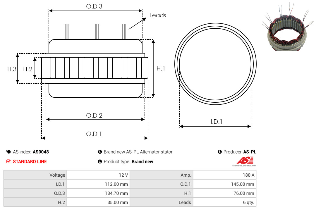 Statore, Alternatore - AS0048 AS-PL