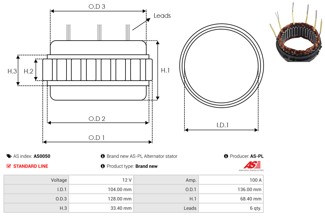 Statore, Alternatore - AS0050 AS-PL