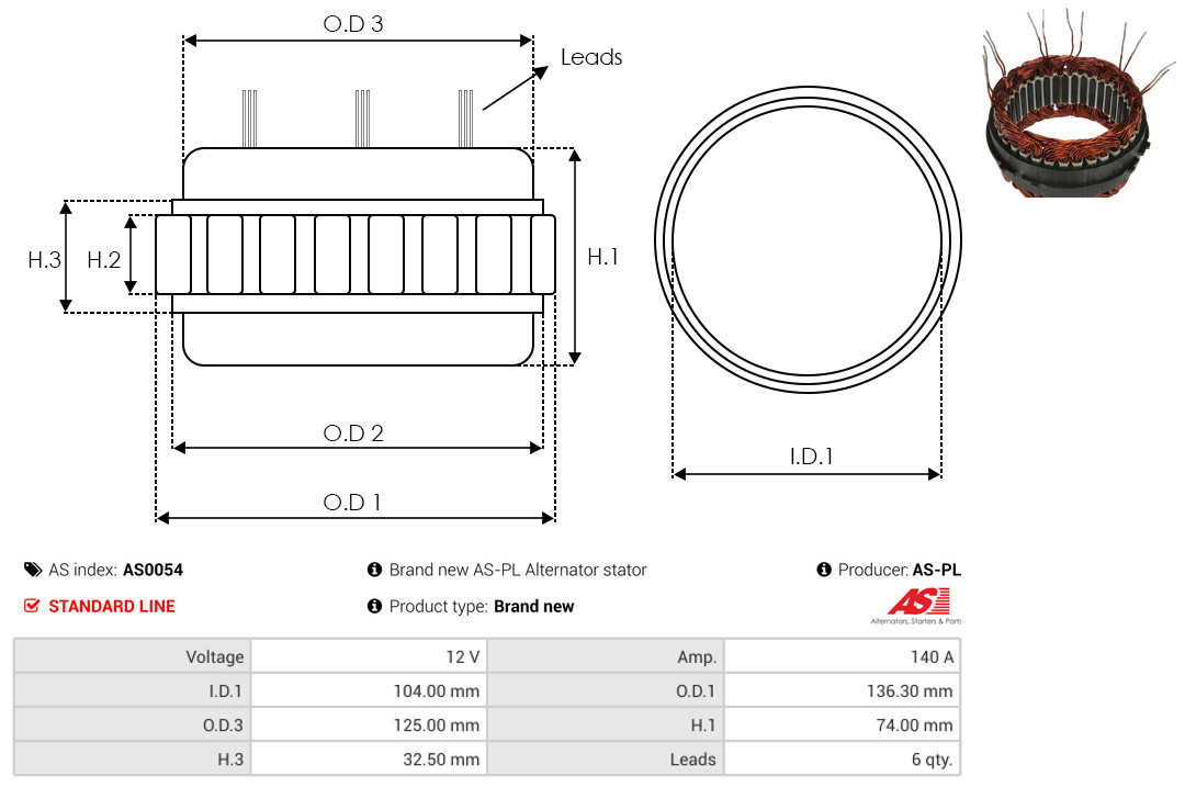 Stator, alternator - AS0054 AS-PL