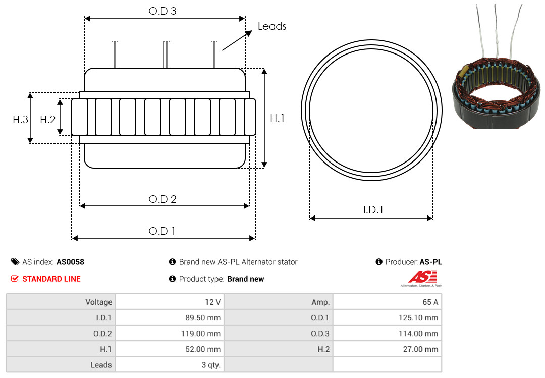 Stator, alternator - AS0058 AS-PL