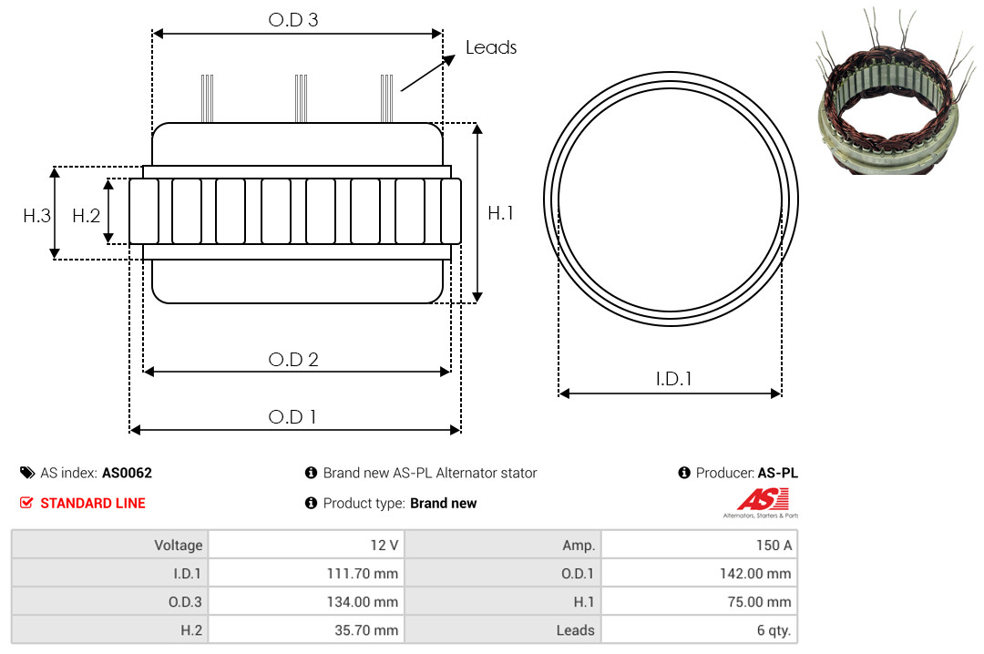 Stator, alternator - AS0062 AS-PL