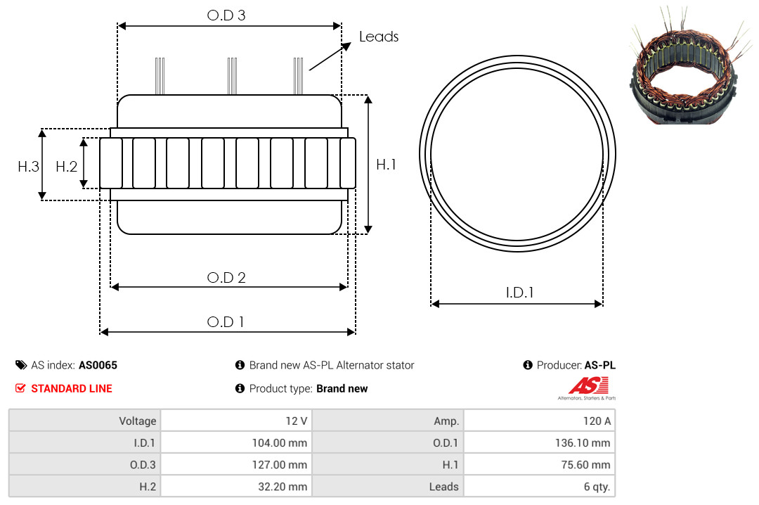 Statore, Alternatore - AS0065 AS-PL