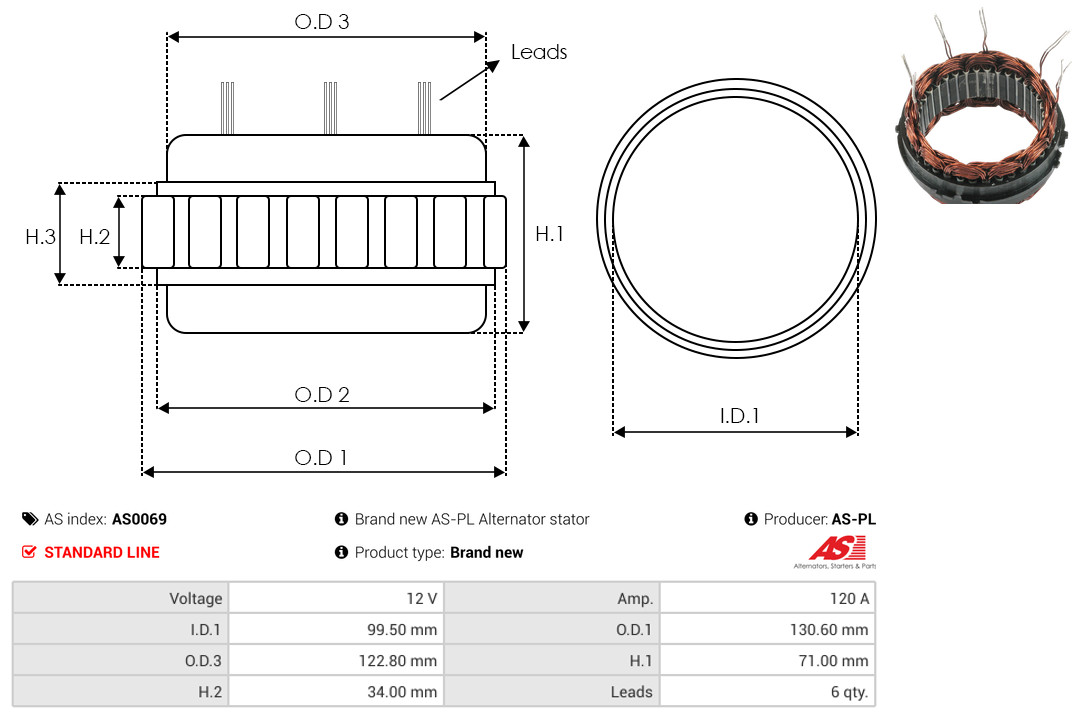 Stator, alternator - AS0069 AS-PL