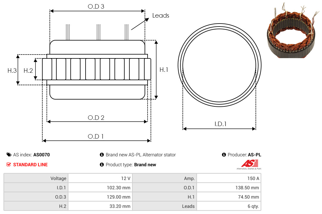 Stator, alternator - AS0070 AS-PL
