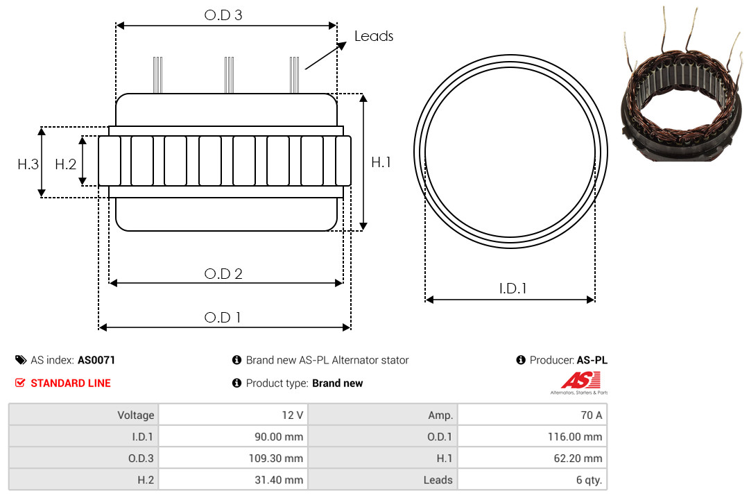 Statore, Alternatore - AS0071 AS-PL