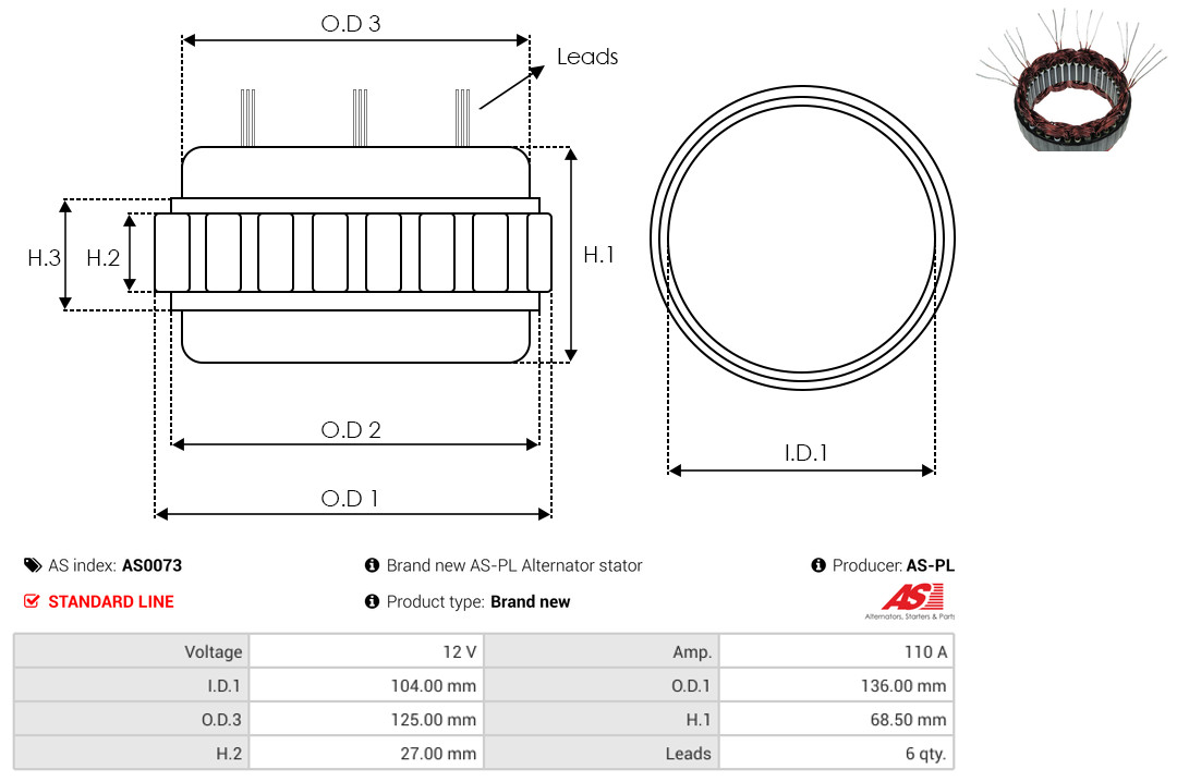 Stator, alternator - AS0073 AS-PL