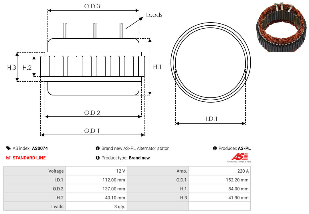 Statore, Alternatore - AS0074 AS-PL
