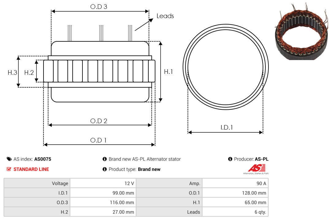 Stator, alternator - AS0075 AS-PL