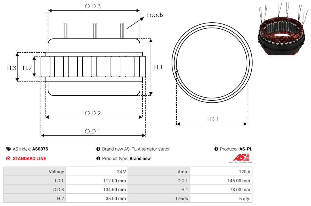 Stator, alternator - AS0076 AS-PL