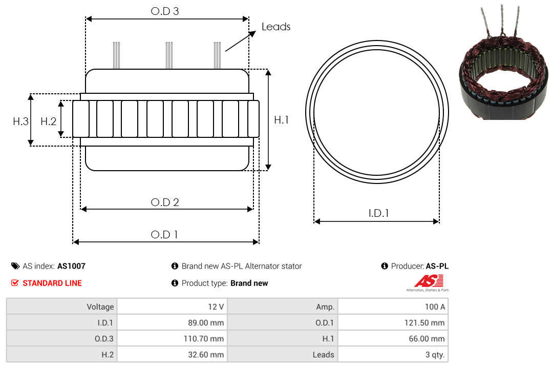Statore, Alternatore - AS1007 AS-PL