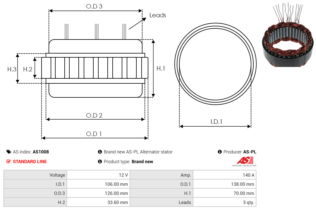 Statore, Alternatore - AS1008 AS-PL
