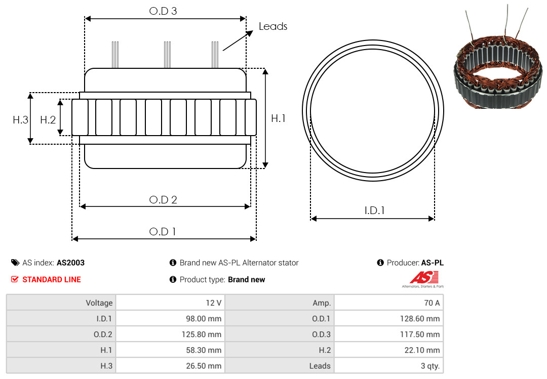 Statore, Alternatore - AS2003 AS-PL