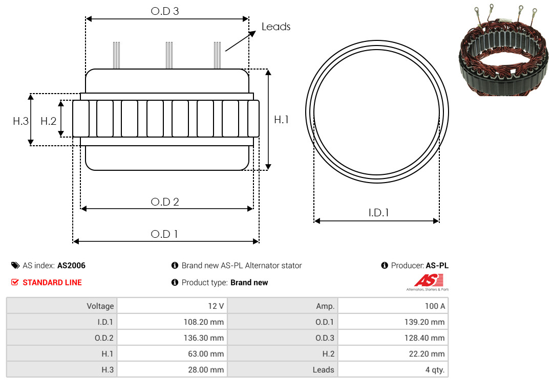 Stator, alternator - AS2006 AS-PL