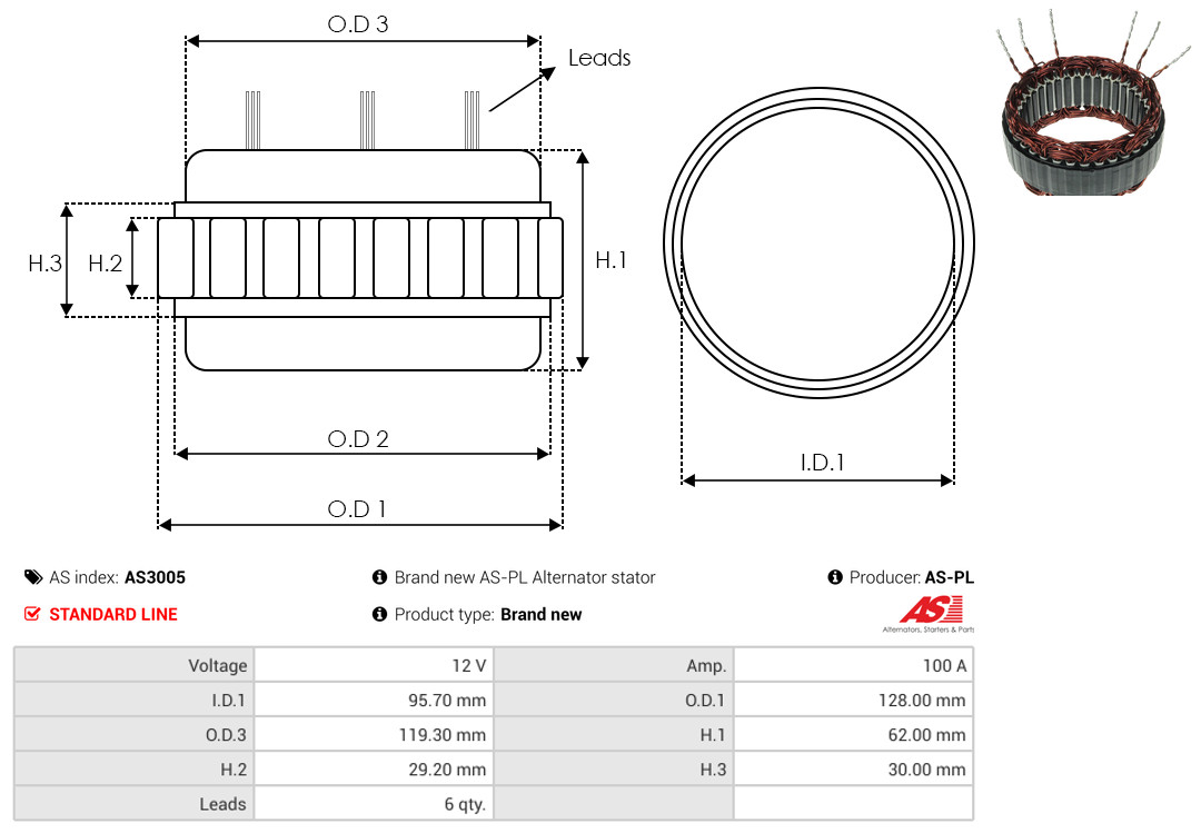 Stator, alternator - AS3005 AS-PL