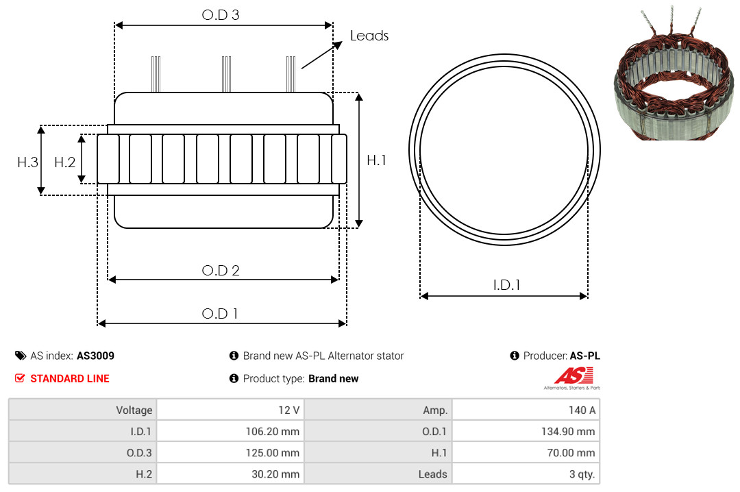 Stator, alternator - AS3009 AS-PL